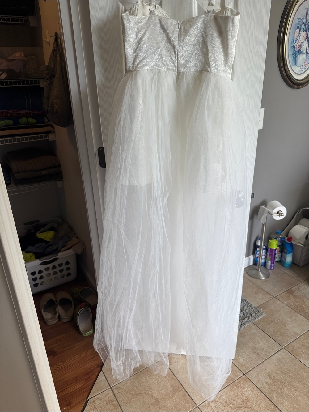 White Floral Appliqué Tulle Bridal Romper Gown - Picture 3 of 8